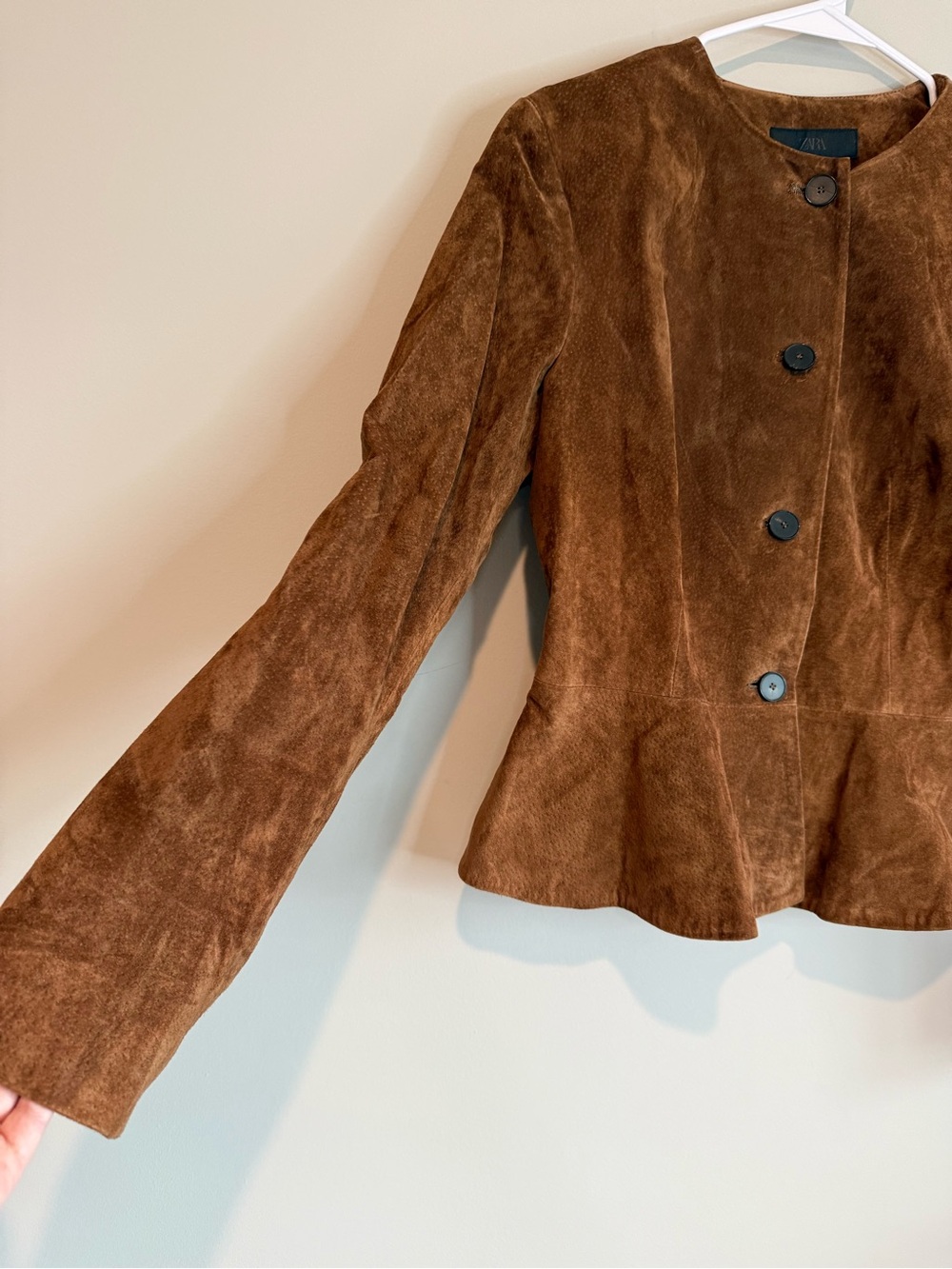 ZARA Flared Hem 100% Suede Leather Jacket in Whiskey Brown Size Small - Picture 8 of 14
